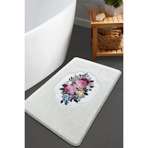 Bella Rose Tekli Nakışlı Peluş Banyo Paspası 60x100 Cm Beyaz