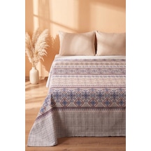 İndigo Etnik Desenli Çift Kişilik Baskılı Pike & Yatak Örtüsü 200x230 Cm