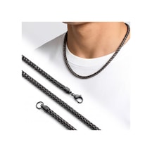 Premium Parlak Ve Şık Oval Burgu Erkek Çelik Zincir Kolye 4 Mm 55 Cm 3183eck012 - Siyah Renk