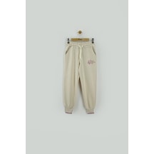 Bej Beli Lastikli Paçası Çift Ribanalı Kız Çocuk Eşofman Altı 4494b Anrasit