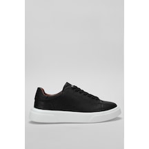Lufian Tommy Siyah Beyaz Erkek Deri Sneaker Siyah