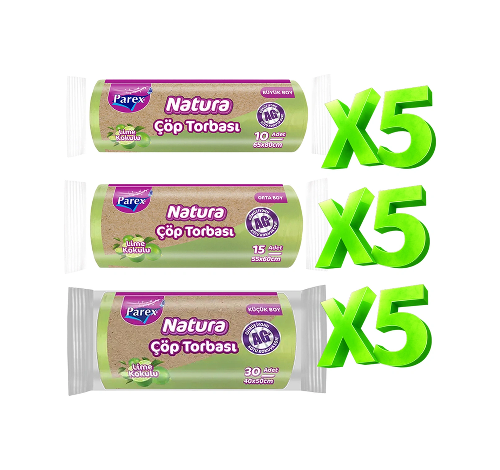 Natura 15 Paket Çöp Torbası Küçük Orta Büyük Boy Set