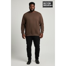 Süperlife Erkek Büyük Beden Bisiklet Yaka Kollar Ve Etek Ribanalı İnce Sweatshirt Spr26bsw956 Kahverengi