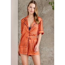 Pierre Cardin 1225 Kadın Empirme Saten 3'lü Şort Takım-sunset Turuncu