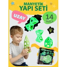 Karanlıkta Parlayan Fosforlu Manyetik Yapı Blokları - 14 Parça Mıknatıslı Eğitici Zeka Oyunu Seti
