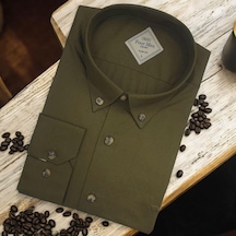 Linen Keten Klasik %100 Cotton Uzun Kollu Slim-fit Terletmeyen Haki Gömlek Regular Kalıp -10305 Haki
