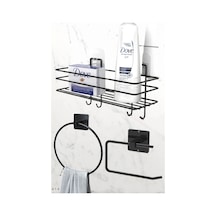 Atacı Atacı Paslanmaz 3'lü Set Yapışkanlı Banyo Düzenleyci Duşakabin Şampuanlk Kanca Rafı Wc Kağıtlk Ve Havluluk Siyah