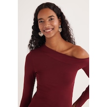 Tudors Kadın Standart Fit Asimetrik Yaka Viskon Bordo Bluz-33713 Bordo