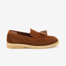 Kemal Tanca Kadın Kauçuk Tabanlı Süet Loafer 15001 Taba