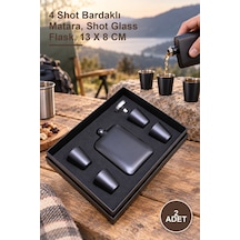 2 Adet Shot Bardaklı Matara Seti 4 Shot Bardaklı Matara, Shot Glass Flask, 13 X 8 Cm