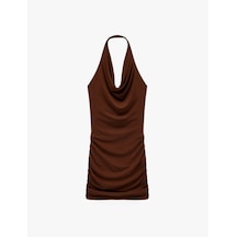 Koton Drapeli Sırt Dekolteli Degaje Yaka Bodycon Midi Elbise Kahverengi 6sal80016ık Kahve