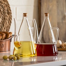 Porsima 17558 Mantar Kapaklı Borosilikat 2li Cam Yağlık Sirkelik 600 ml