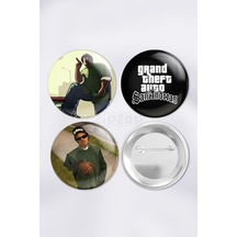 Gta San Andreas Video Oyun Bilgisayar Oyunu Çanta Süsü Rozet İğneli Buton Rozet Seti 3 Adet Çok Renkli
