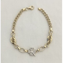 Bydevli Yoncalı Hallow Altın Bileklik-bbyd379