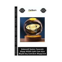 Özel Üretim Dekoratif Satürn Tasarımlı Ahşap Altlıklı Işıklı Cam Küre Büyük Boy Cam8cm Ahşap2cm
