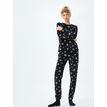 Koton Yıldız Desenli Rahat Kalıp Uzun Kollu Kadife Pijama Altı Siyah Desenli 5wlk40145mk Siyah