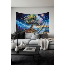 Kozmik Yaşam Ağacı Desenli Duvar Halısı Duvar Örtüsü Tapestry Süet Dokulu Kumaş