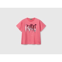 United Colors Of Benetton Benetton Kız Çocuk Önü Payet İşlemeli Baskılı T-shirt Pembe