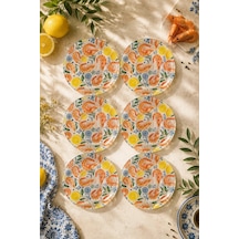 6 Lı Cam Çay Tabağı - Akdeniz Karides & Limon Desenli 12 Cm - 6 Adet Çay Tabak Turuncu