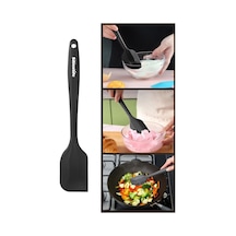 Silicolife Büyük Spatula, Isıya Dayanıklı Yanmaz Yapışmaz Tek Parça Silikon Spatula 26cm Siyah Siyah