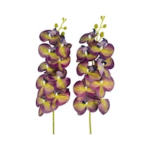 Yapay Çiçek Mor Sarı Çizgi Desenli Islak Orkide Gerçeksi Doku Uzun Dal 90 Cm