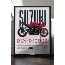 Suzuki Gsx-r1000 R Siyah Ahşap Çerçeveli Poster, Dekoratif Motosiklet Duvar Tablosu