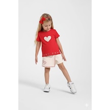 Escabel Kız Çocuk Kalp Detaylı T-shirt 36230 Kırmızı Kırmızı