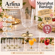 150cc 6'lı Gold Ayaklı Plastik Meşrubat Bardağı Beyaz