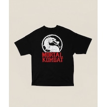 Ejderha Mortal Kombat Baskılı Unisex Oversize Tişört Siyah