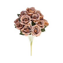 Yapay Çiçek Deposu Yapay 11 Güllü Pastel Demet 50 Cm Kahverengi