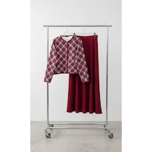 Lovie Moda Kadın Kare Desenli İkili Takım Bordo