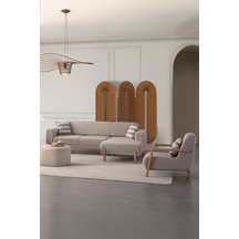 Mocha Sırt Mekanizmalı Köşe Koltuk Takımı + Berjer Krem