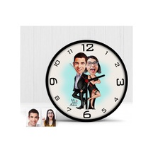 Kişiye Özel Mr. & Mrs. Smith Karikatür Ahşap Duvar Saati Çok Renkli
