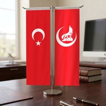 Kırmızı Hilal Bozkurt Bayrağı Ve Türkiye Bayrağı Kırlangıç T Tipi Masa Bayrak Takımı Diğer