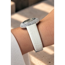 Swiss Kadın Kol Saati Çelik 33mm Kristal Taşlı Kırmızı Gerçek Deri Kayışlı Kadranlı Gümüş - 939733051 Gümüş