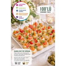 100 Lü Set İnci Top Kürdan Altın Gümüş 12cm Bambu Kokteyl Sunum Kürdanı Parti Catering