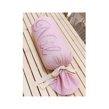 Kişiye Özel İsim Nakışlı Pembe Pötikare Şeker Yastık 15 X 30 Cm