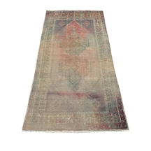 El Dokuması Vintage Taşpınar Halısı 128x248 Renkli Eskitme Halı Renkli