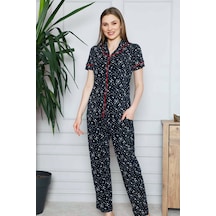 Alimer Kadın Lacivert Yıldız Desenli Kısa Kol Pijama Tkm 2536kk-l Lacivert