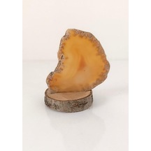 Doğal Taş Plaka Sarı Akik Ahşap Standlı Dekoratif Obje Biblo Traverten 16978