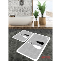 Eco Concept Banyo Paspası, Kaymaz Taban, Çiçek Desenli, Klozet Ta Gri - Beyaz