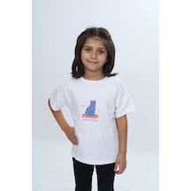 Toontoy Kids Toontoy Kız Çocuk Baskılı Bisiklet Yaka Kısa Kollu Tişört 24979 Ekru