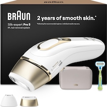 Braun Ipl Epilasyon Cihazları Silk Expert Pro 5 - Evde Kalıcı Ve Ağrısız Epilasyon - Dahil. Gillette Venus Tıraş Makinesiyle Birlikte Çanta, 2 Aparat, Almanya'da Tasarlandı - Pl5152, Beyaz/altın