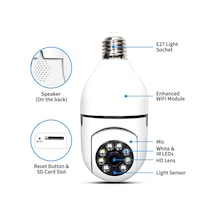 Ampul Güvenlik Kamerası, 360 Derece Döndürme/eğme Panoramik Ip Kamera, 2,4 Ghz Wifi 1080 Alarmlı Güvenlik & CCTV Kamerası 57946713