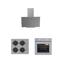 Silverline 3481 Davlumbaz - CS5335S01 Ocak- Esty AEF6601S04 Firin Karma Ankastre Gri Cam Set