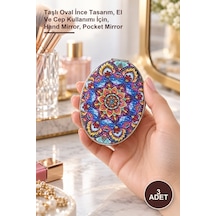 3 Adet El Aynası Taşlı Oval İnce Tasarım, El Ve Cep Kullanımı İçin, Hand Mirror, Pocket Mirror Genel