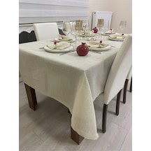 Keten Görünümlü Simli Linen Masa Örtüsü Gold 25 Parça
