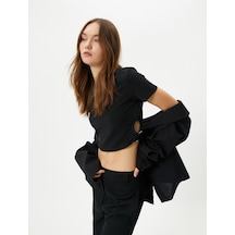 Koton Crop Tişört Pencere Detaylı Kısa Kollu Bisiklet Yaka Pamuklu Siyah 4sal10023ık 4SAL10023IK999 Siyah