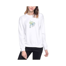 Watercolor Bicycle Baskılı Beyaz Kadın Sweatshirt (534806637)