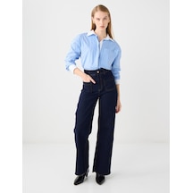 Jimmy Key Lacivert Bol Paça Yüksek Bel Denim Pantolon 5ww185020494
